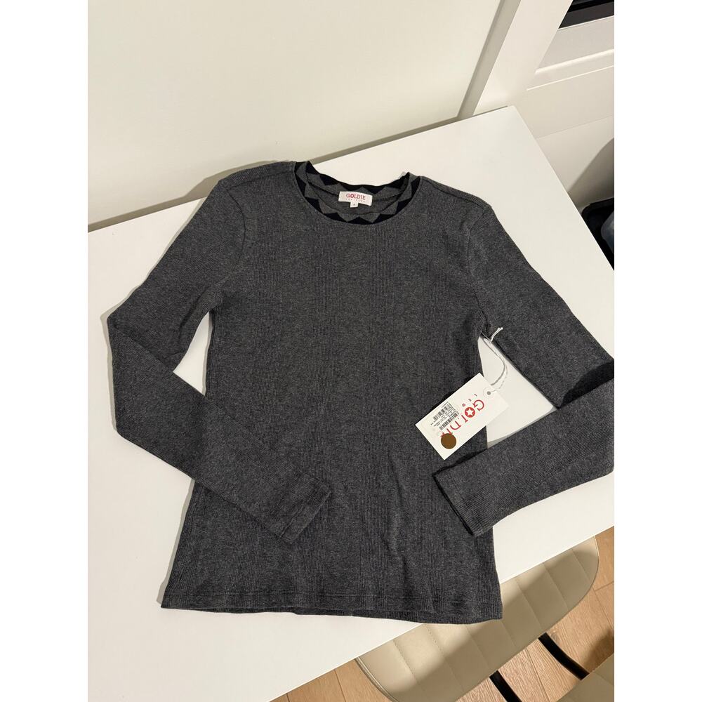 Goldie Charcoal Gray Long Sleeve Crewneck Top